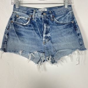Agolde Shorts Denim Jean Parker‎ Swapmeet Dark Wash Blue Distressed Button Fly